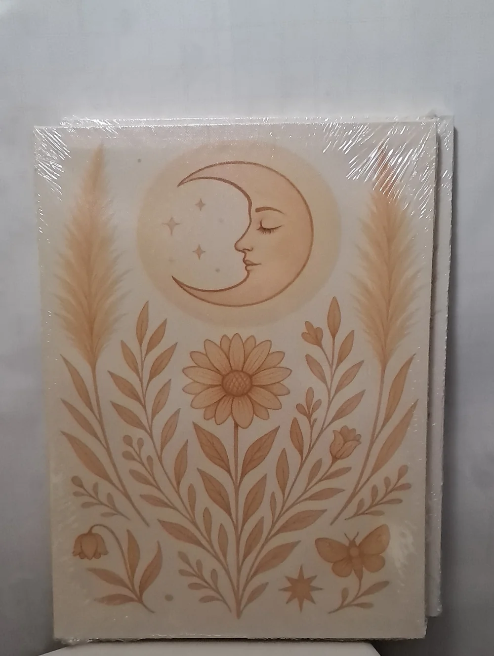 Boho Moon & Floral Wall Art Print in Tan 11.75 X 15.5